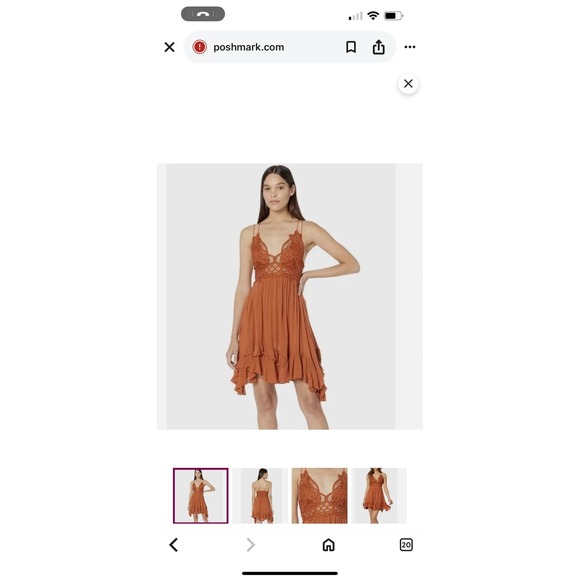 Free People Crochet Lace Trim Ruffle Hem Mini Dress Terracotta Orange Large - Picture 9 of 9